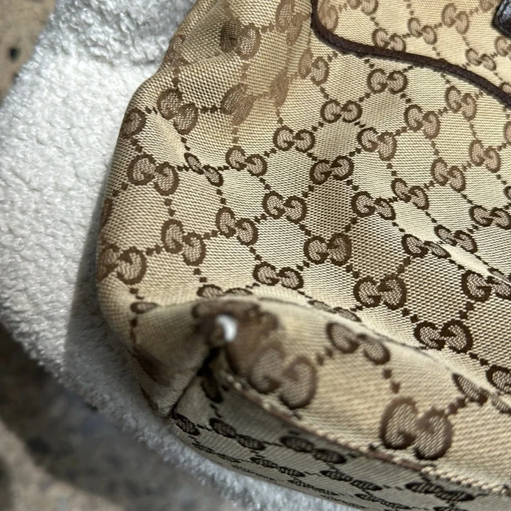 Gucci Vintage Monogram Canvas Tote Bag with Web Straps - Picture 5 of 8